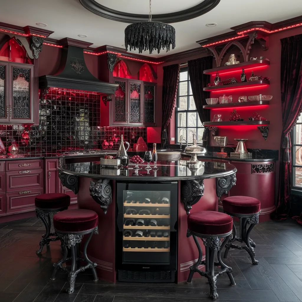 25+ Spooky-Chic Halloween Kitchen Decor Ideas You’ll Wish You Tried Sooner 3 Crimson Gothic Elegance Kitchen