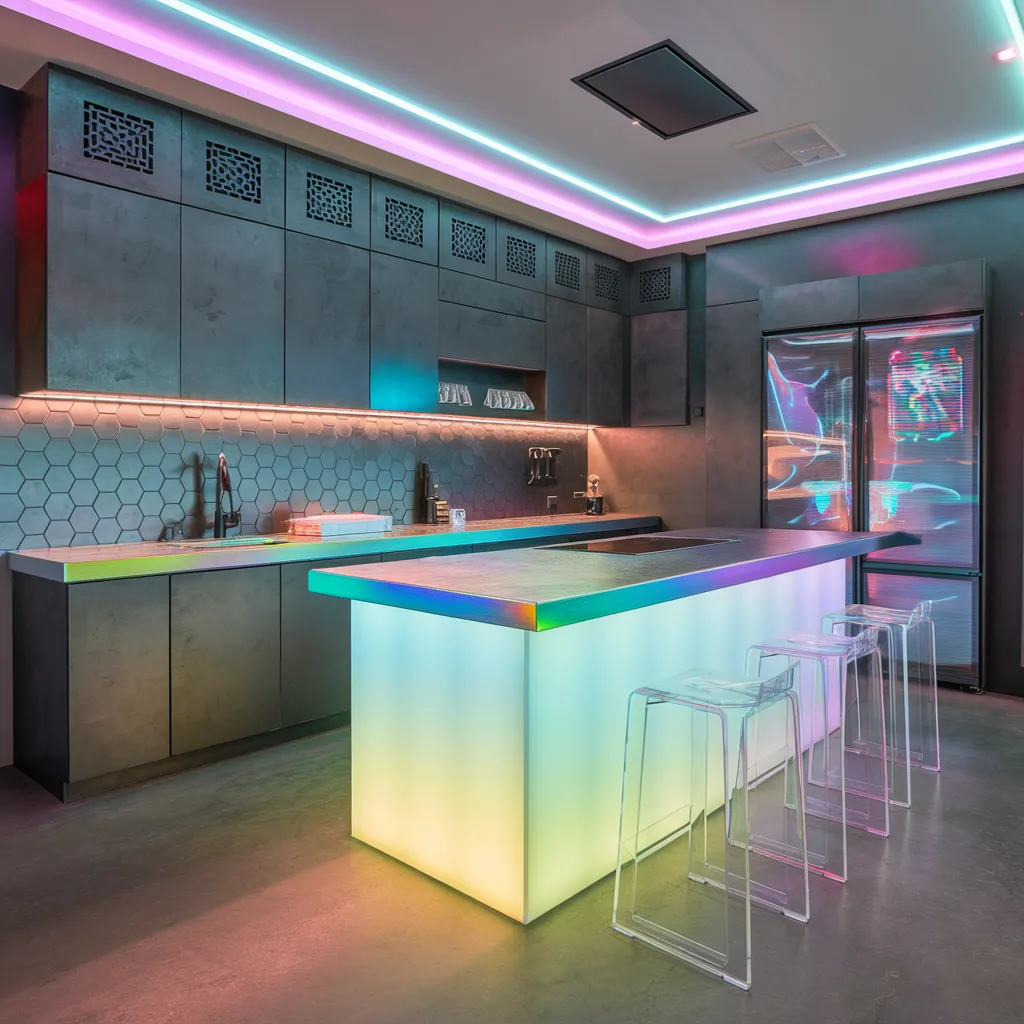 22 Jaw Dropping Modern Kitchen Ideas That Feel Like Pure Inspiration 23 Cyberpunk Neon Kitchen