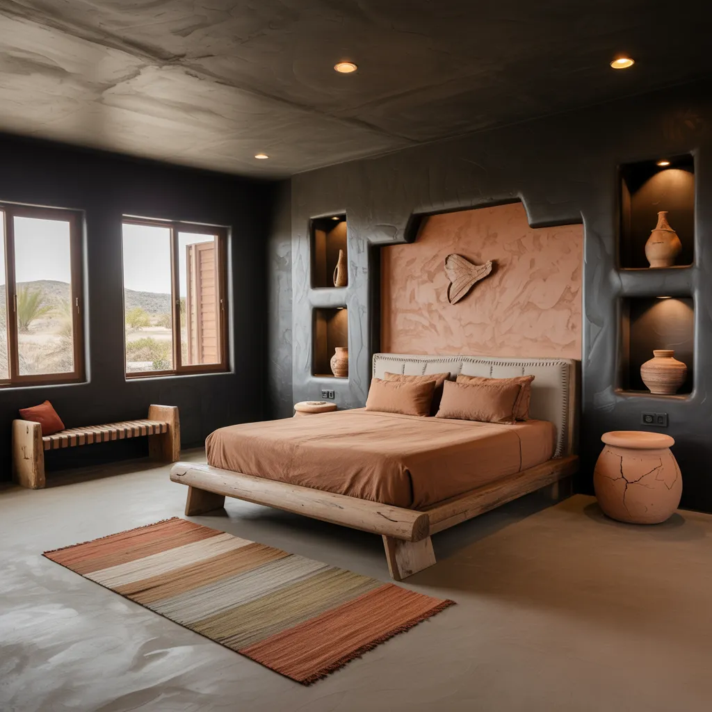 32+ Dark Nature Aesthetic Bedrooms That Feel Like a Peaceful Forest Retreat 20 Dark Desert Sanctuary Bedroom