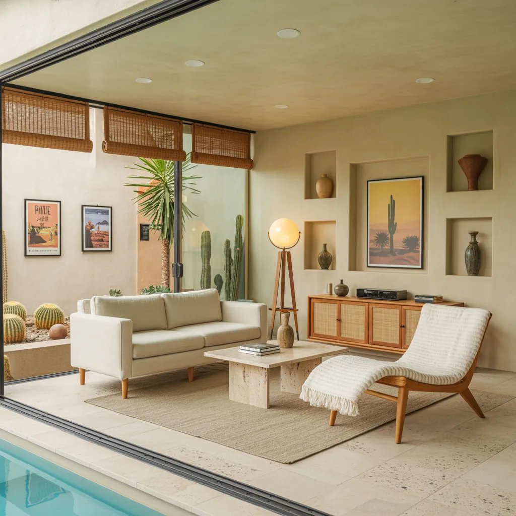 Steal These Designer-Approved Mid Century Modern Living Room Ideas 16 Desert-Chic Mid-Century Living Room