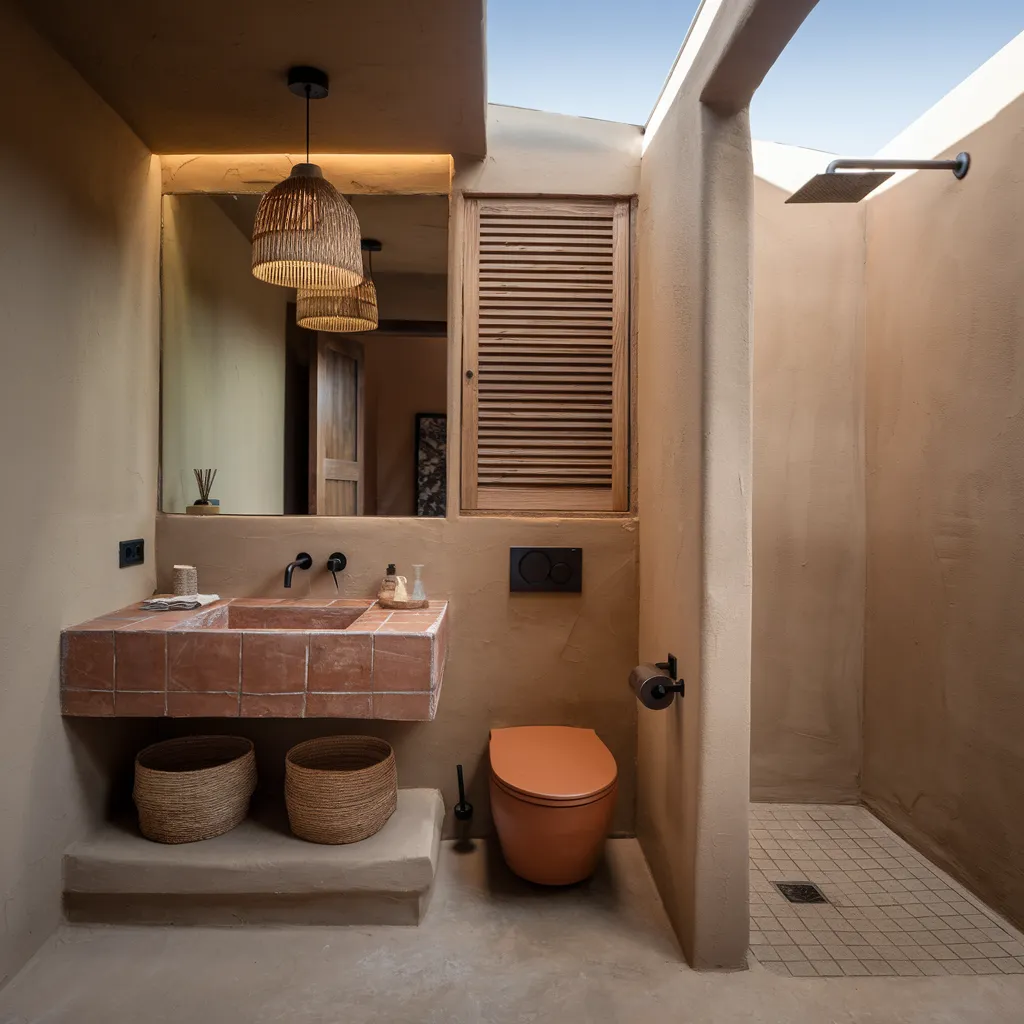These Small Bathroom Ideas Are So Genius, You’ll Want to Remodel Tonight 21 Desert Modern Earth-Tone Bathroom