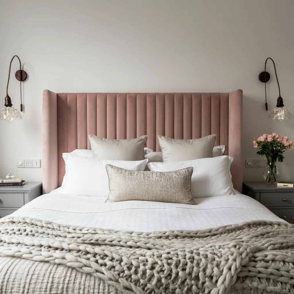Pink Bedroom Ideas That Are Elegant, Bold, and Far From Basic 9 Dusty Pink Velvet Headboard
