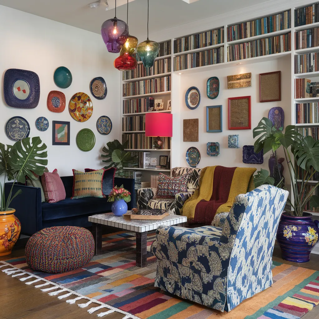 Cozy Yet Stylish: Boho Living Room Ideas That Feel Like a Dream 19 Eclectic Boho Living Room with Bold Colors and Artistic Flair