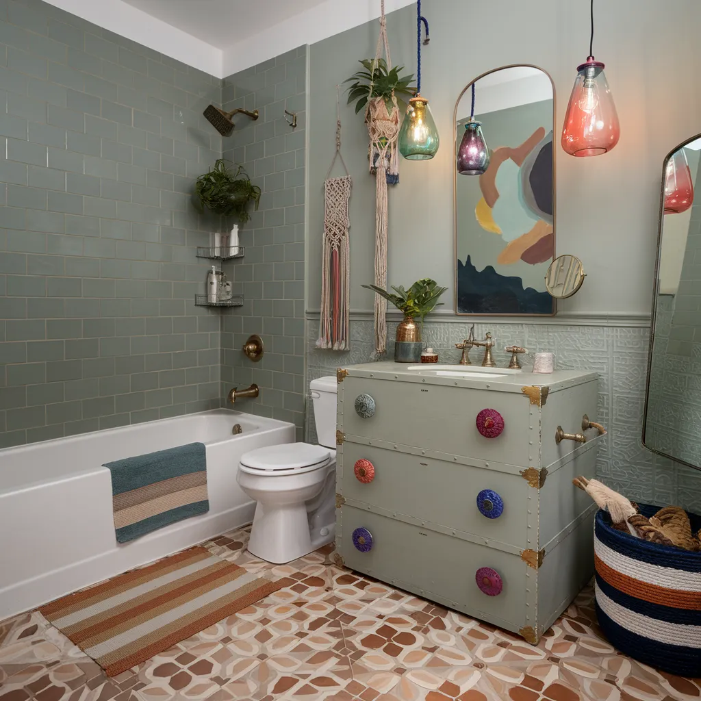 The Ultimate Guide to Sage Green Bathrooms That Feel Like Retreats 6 Eclectic Sage Green Bathroom with Boho Style Accents