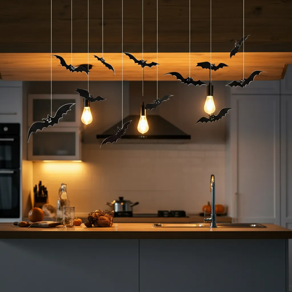 25+ Spooky-Chic Halloween Kitchen Decor Ideas You’ll Wish You Tried Sooner 17 Eerie Hanging Bats