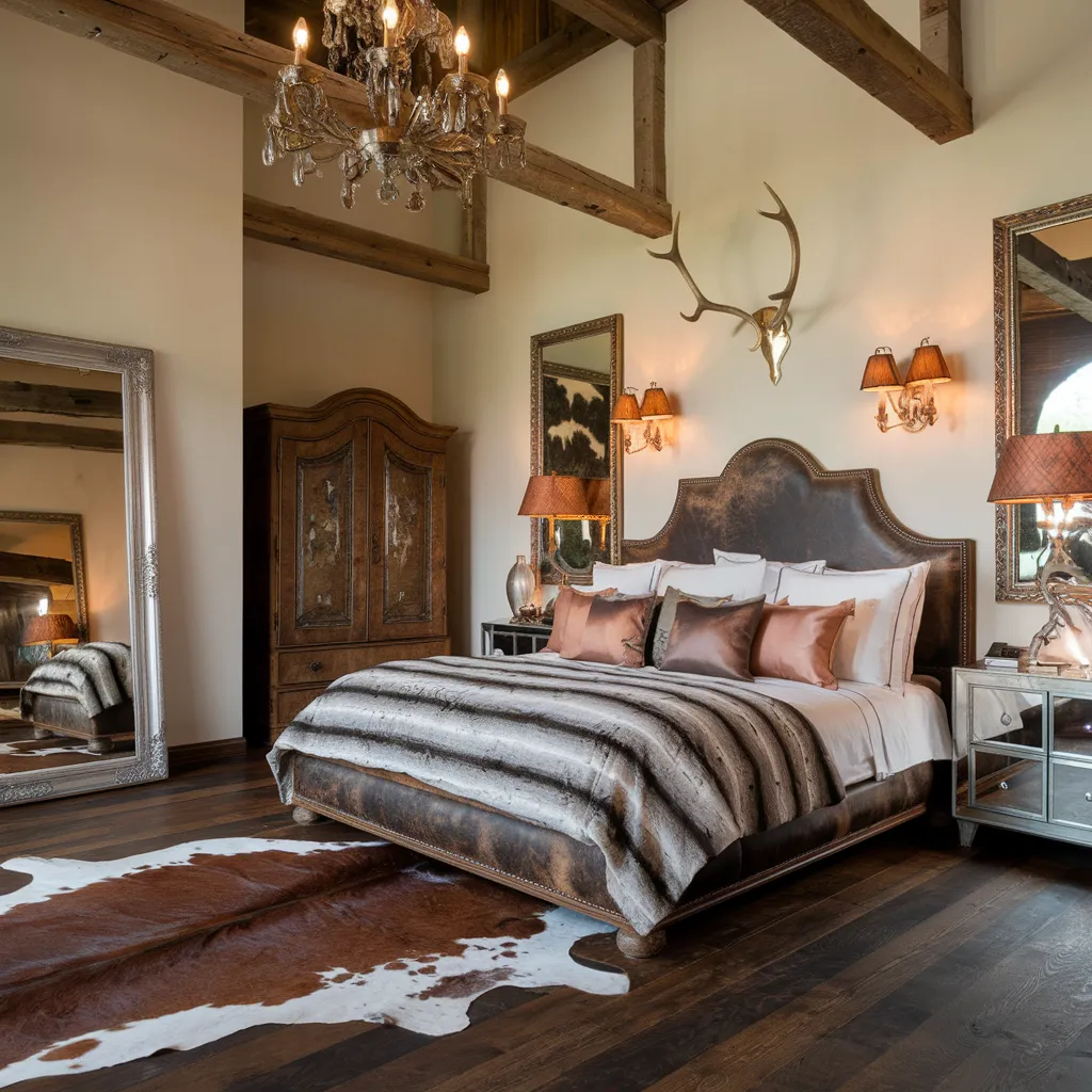 20+ Cozy Western Bedroom Styles That Never Go Out of Trend 11 Elegant Western Bedroom with Rustic Luxury