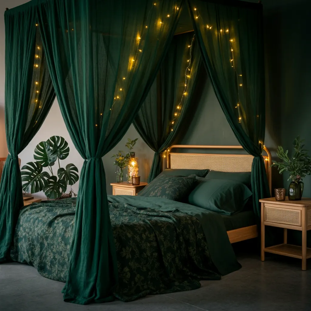 32+ Dark Nature Aesthetic Bedrooms That Feel Like a Peaceful Forest Retreat 11 Enchanted Forest Canopy