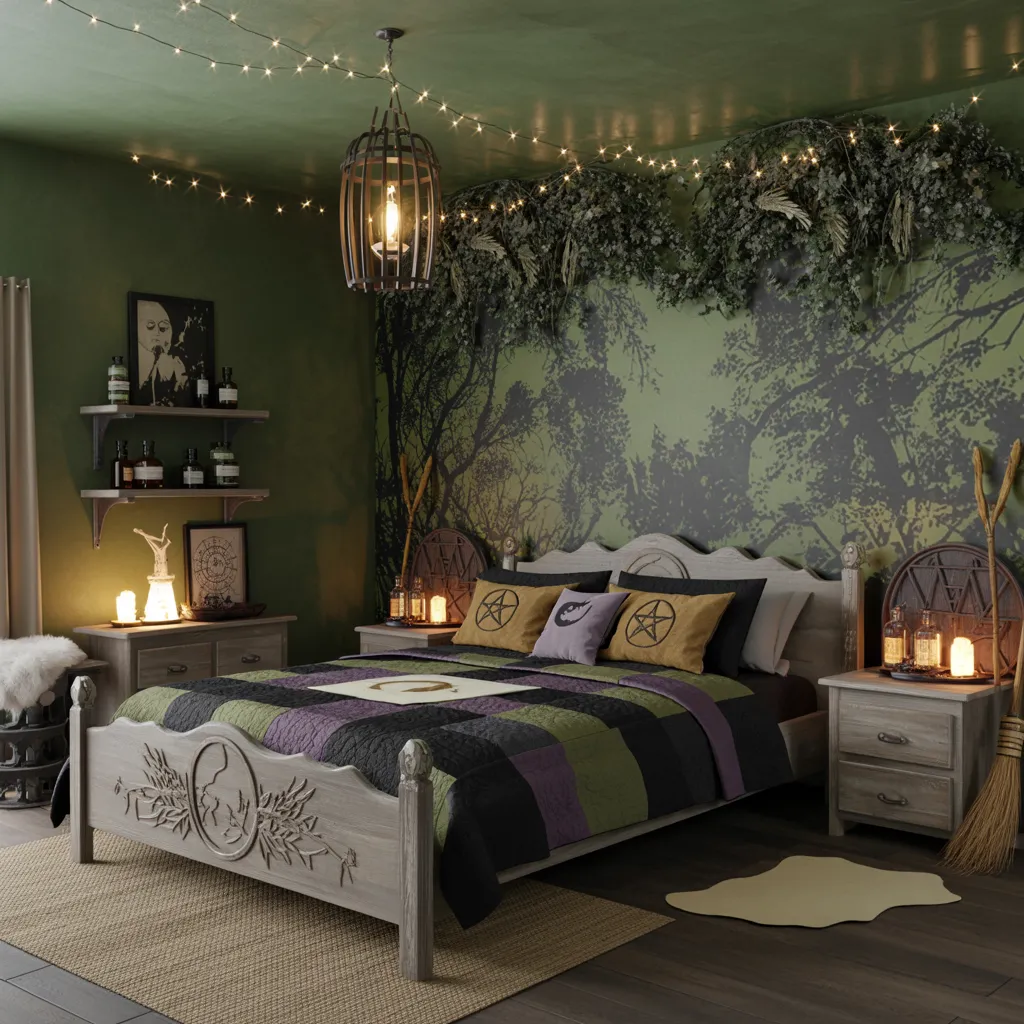 Spooky & Stylish: Halloween Bedroom Ideas You’ll Love 19 Enchanted Witch’s Cottage Bedroom