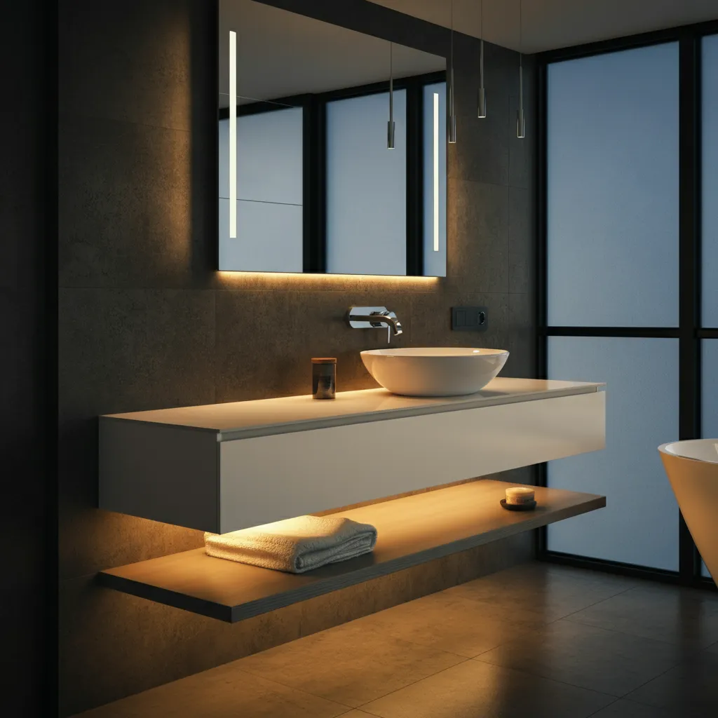 24 Bathroom Vanity Ideas So Beautiful, You’ll Want to Remodel Today 23 Floating Vanity Integrated Lighting