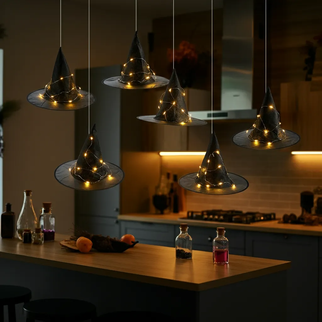 25+ Spooky-Chic Halloween Kitchen Decor Ideas You’ll Wish You Tried Sooner 18 Floating Witch Hats