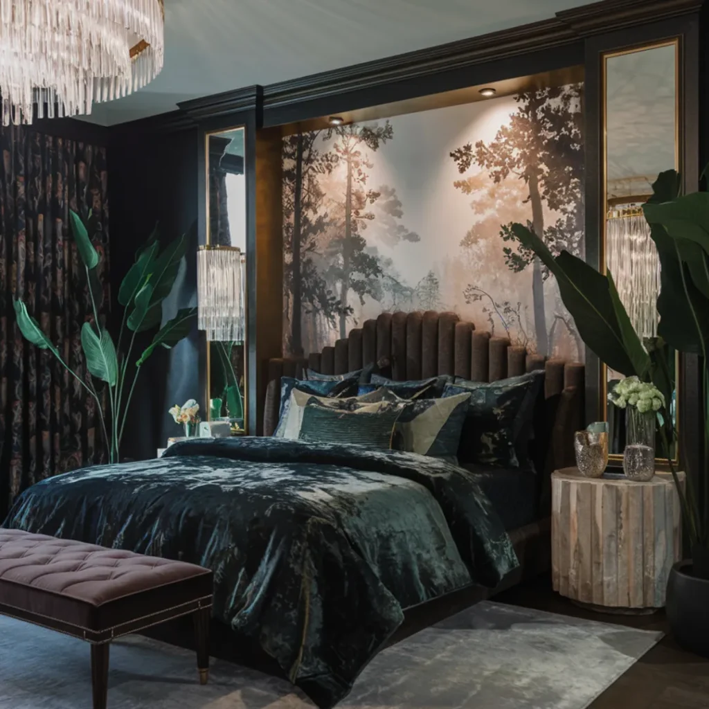 32+ Dark Nature Aesthetic Bedrooms That Feel Like a Peaceful Forest Retreat 3 Forest Luxe Haven
