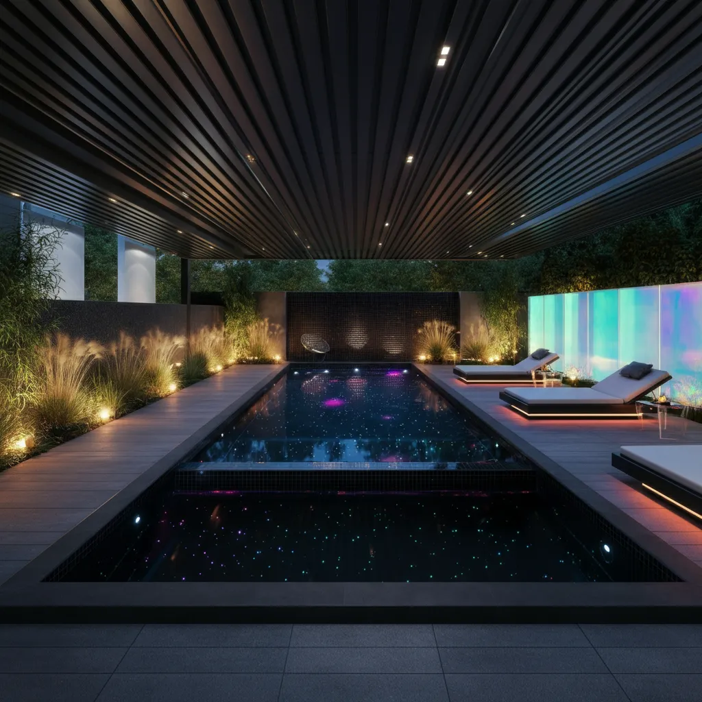 24+ Dreamy Pool Ideas That Blend Style, Comfort, and Luxury 4 Galactic Glow Pool