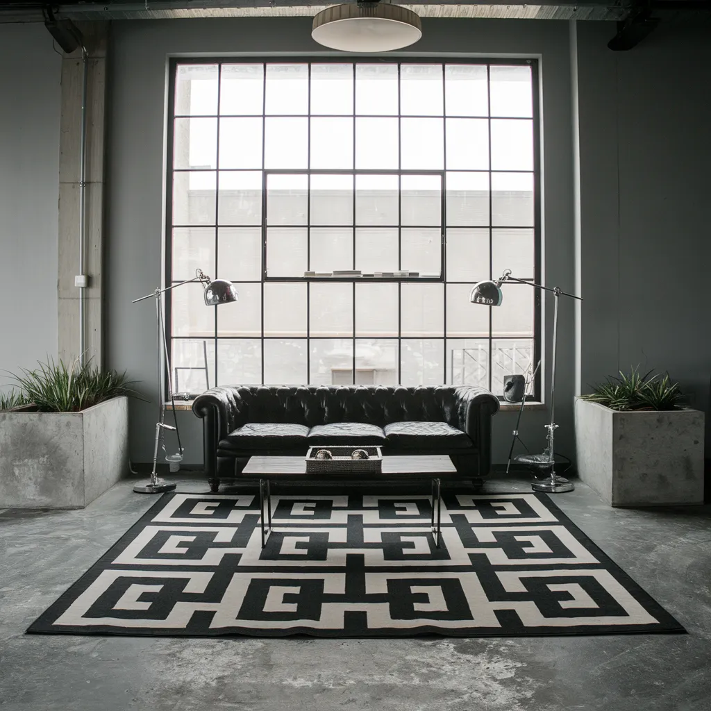 Rugs in Living Room Designs That Instantly Upgrade Your Space 31 Geometric Black and White Rug in Living Room