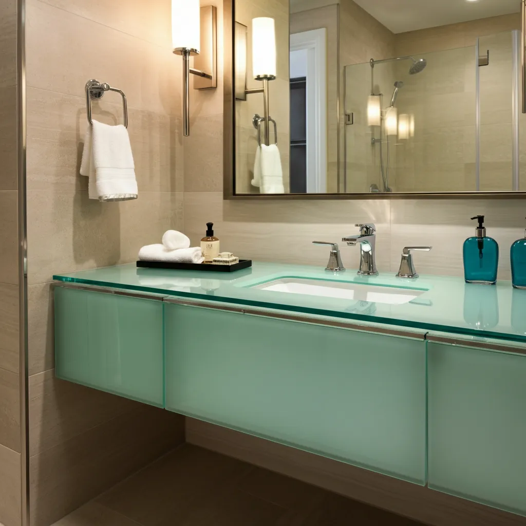 24 Bathroom Vanity Ideas So Beautiful, You’ll Want to Remodel Today 19 Glass-Topped Vanity Sleek Finish