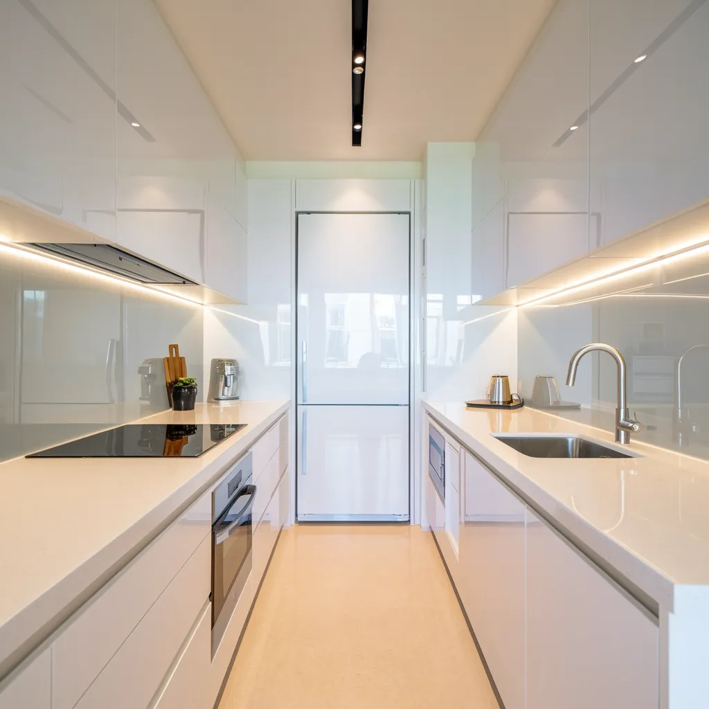 34 Small Kitchen Ideas That Make Tiny Spaces Look Huge 22 Gloss White Streamline Small Kitchen