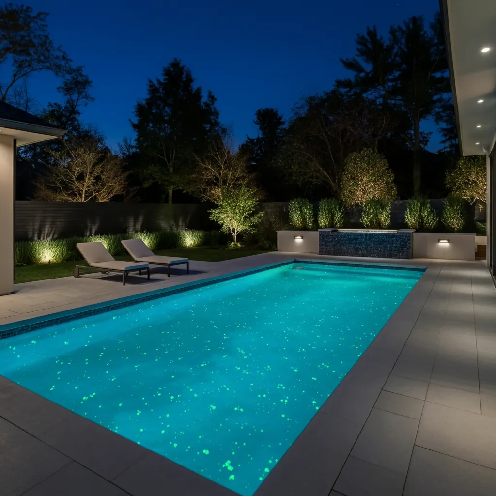 24+ Dreamy Pool Ideas That Blend Style, Comfort, and Luxury 18 Glow-in-the-Dark Pool with Starry Night Effect