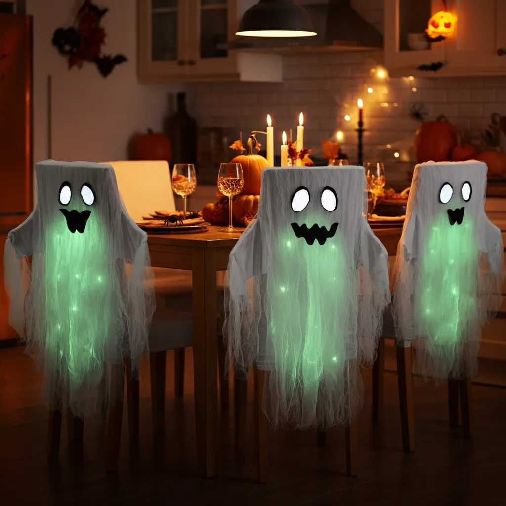 25+ Spooky-Chic Halloween Kitchen Decor Ideas You’ll Wish You Tried Sooner 19 Glowing Ghost Chairs
