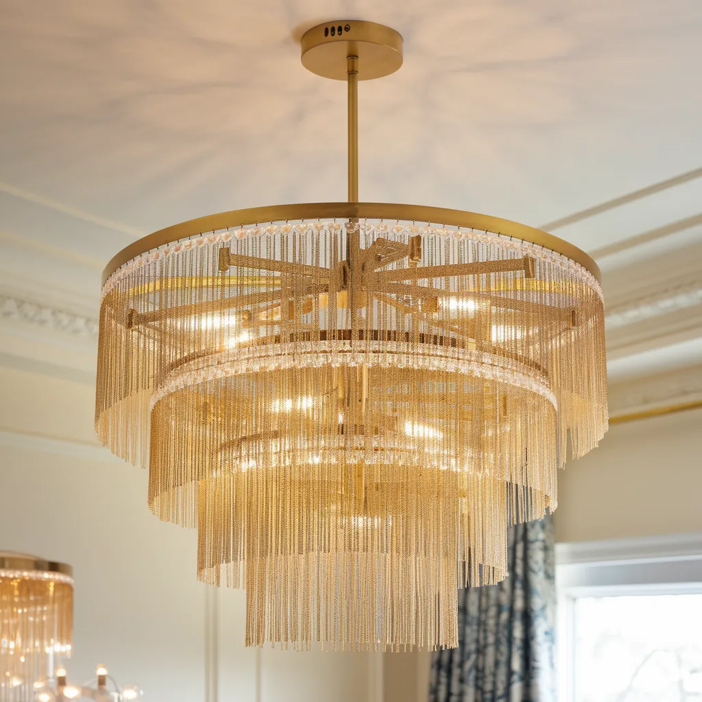 From Glam to Minimal: Chandelier Designs You’ll Fall in Love With 16 Golden Cascade Tiered Fringe Chandelier