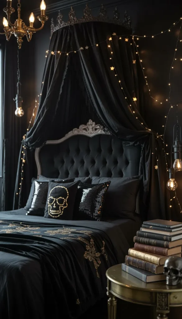 Spooky & Stylish: Halloween Bedroom Ideas You’ll Love 2 Gothic Luxe Halloween Bedroom