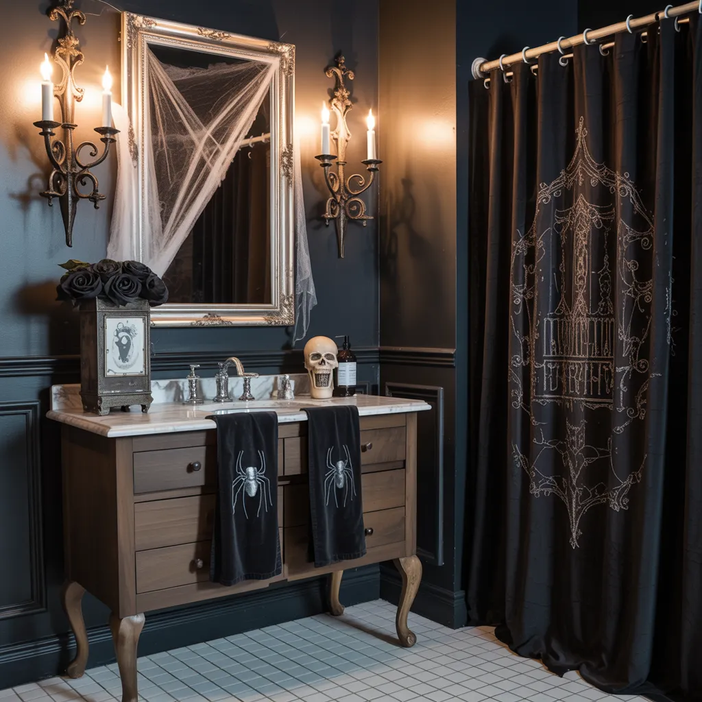 Halloween Bathroom Makeovers You’ll Want to Copy Before October 31st 33 Gothic Manor Glow Bathroom