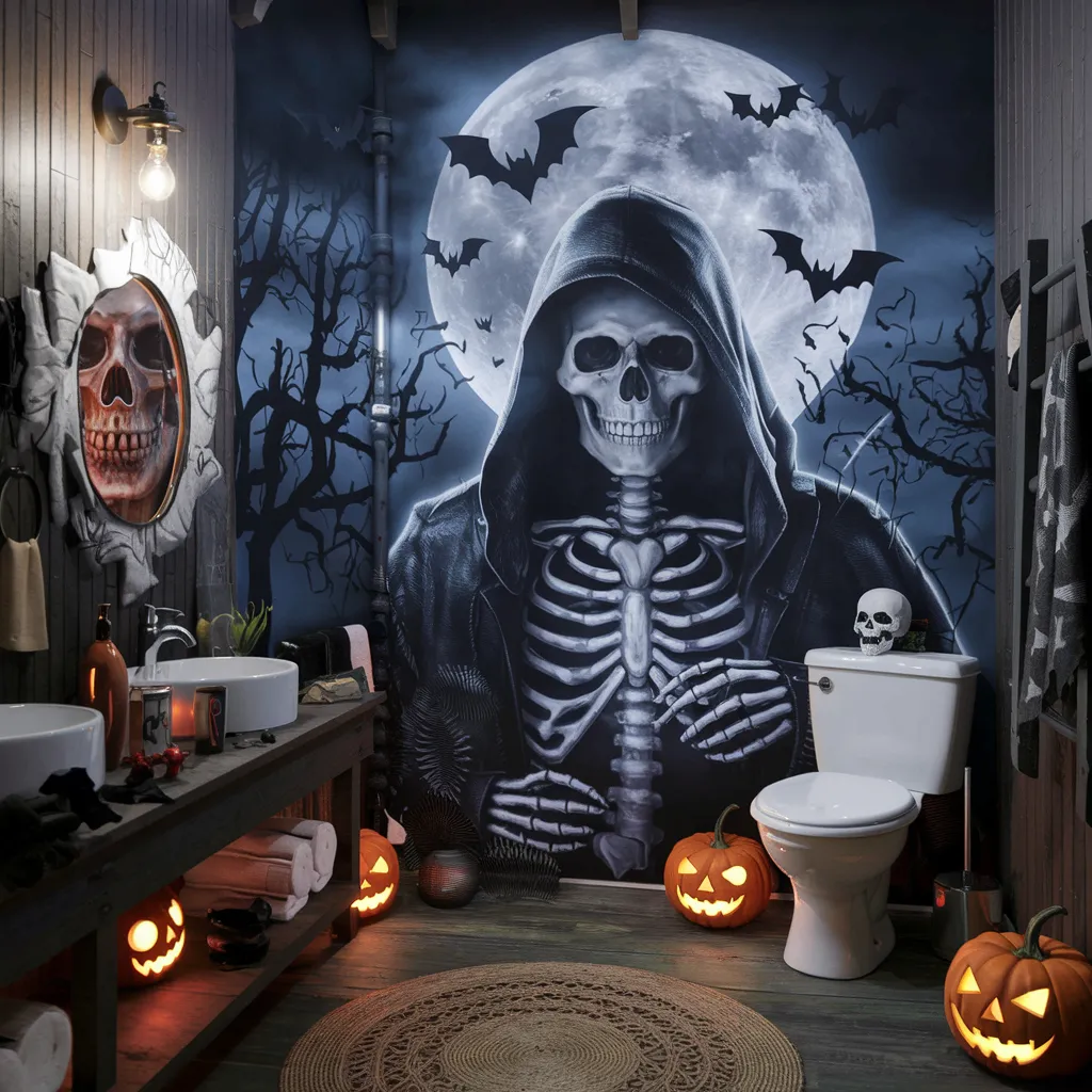 Halloween Bathroom Makeovers You’ll Want to Copy Before October 31st 21 Grim Reaper Bathroom