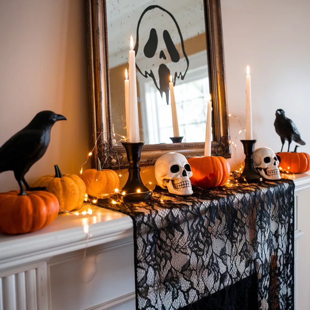 The Ultimate Halloween Living Room Inspiration Guide (Every Style Covered) 26 Haunted Mantel Elegance