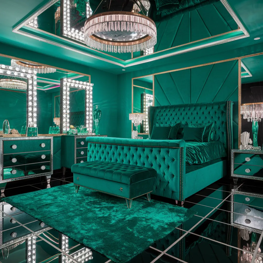 Hollywood Glam Green Bedroom