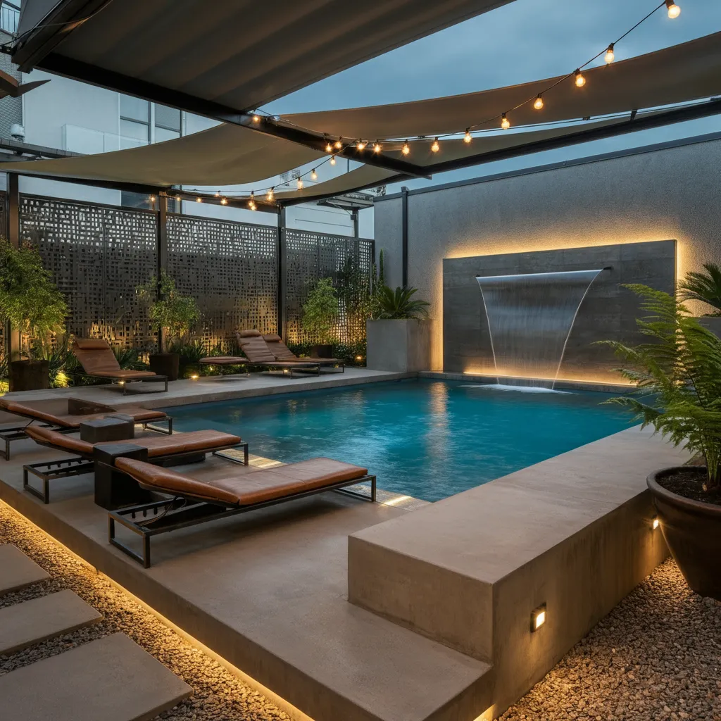 24+ Dreamy Pool Ideas That Blend Style, Comfort, and Luxury 11 Industrial Chic Pool