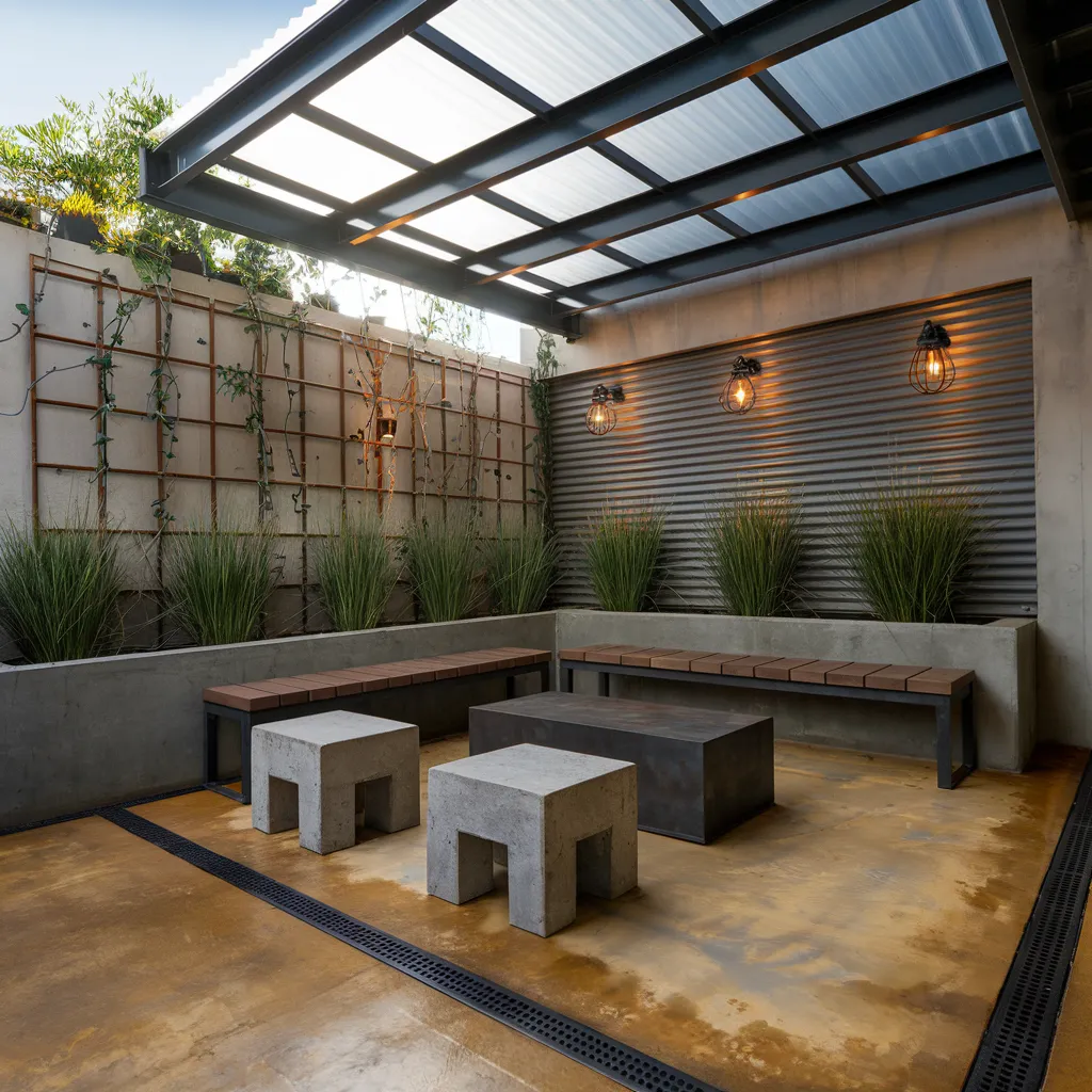 31+ Unique Patio Ideas That Will Make You Never Want to Go Inside 32 Industrial Concrete Patio with Urban Minimalist Vibe