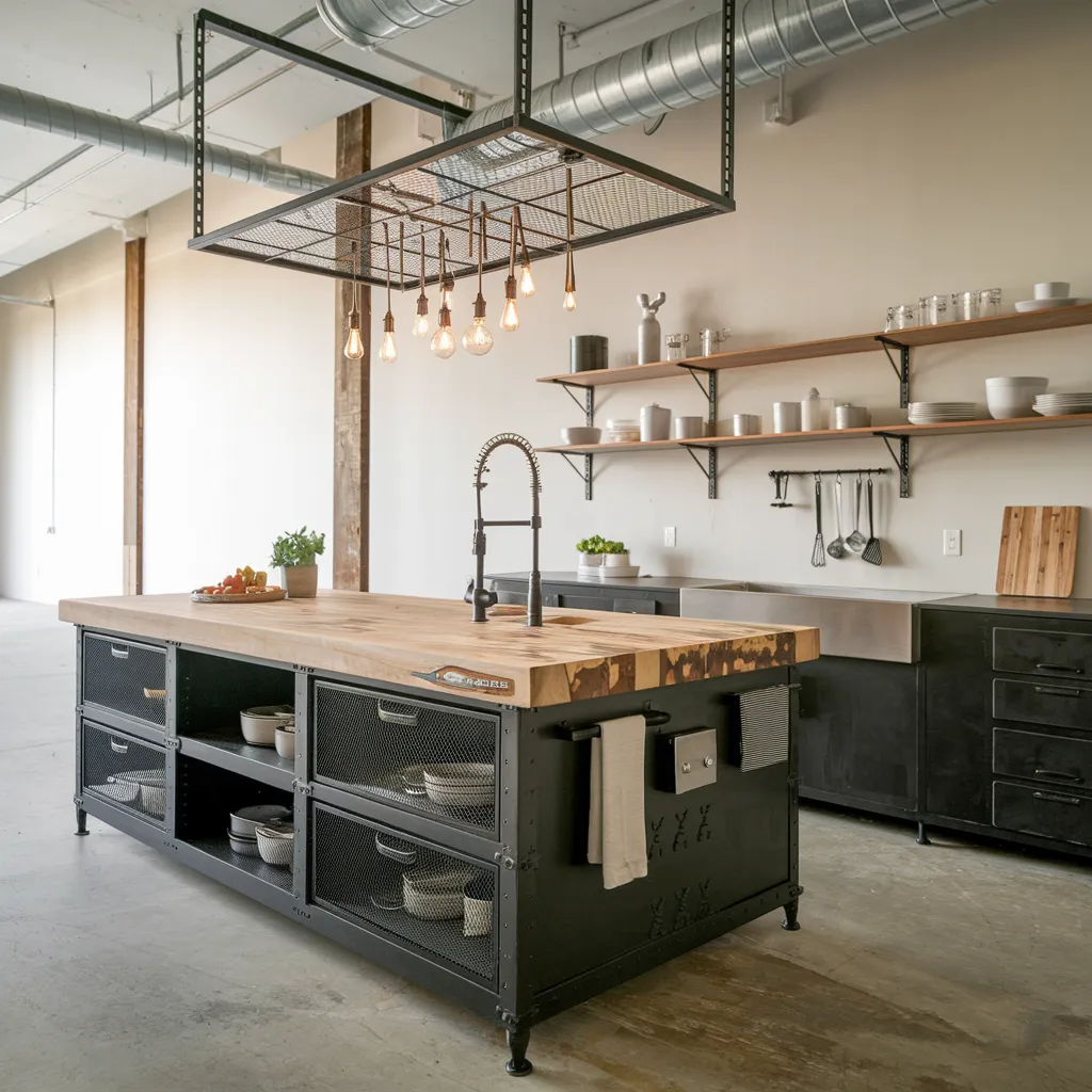 The Ultimate List of Kitchen Island Ideas That Actually Make Life Easier 2 Industrial Steel & Butcher Block Chef’s Island