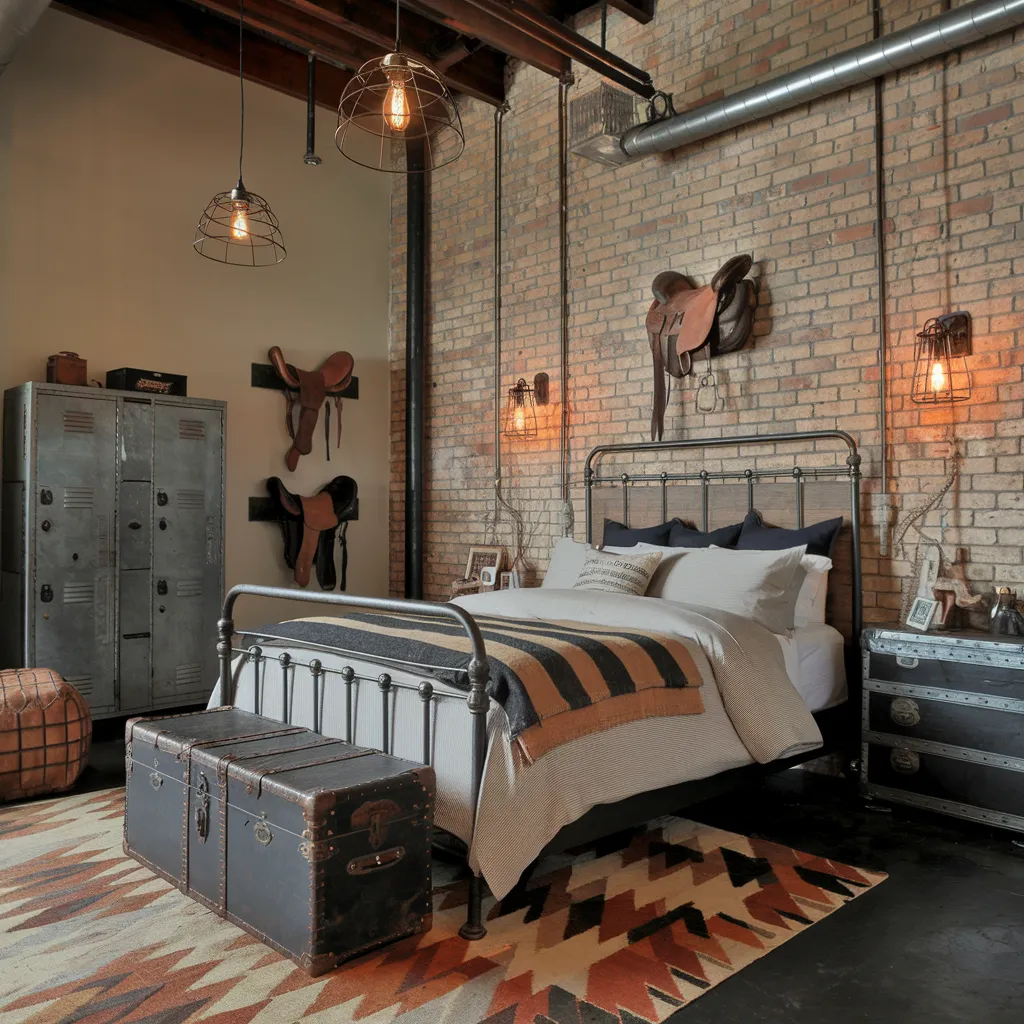 20+ Cozy Western Bedroom Styles That Never Go Out of Trend 5 Industrial Western Bedroom with Loft Style Charm