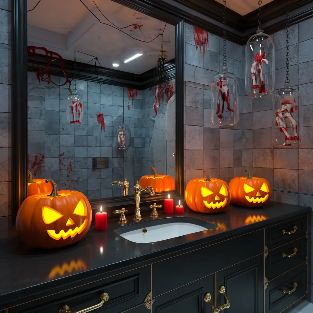 Halloween Bathroom Makeovers You’ll Want to Copy Before October 31st 17 Jack-O’-Lantern Horror Bathroom