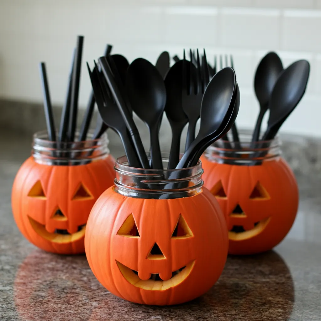 25+ Spooky-Chic Halloween Kitchen Decor Ideas You’ll Wish You Tried Sooner 22 Jack-O’-Lantern Utensil Holders