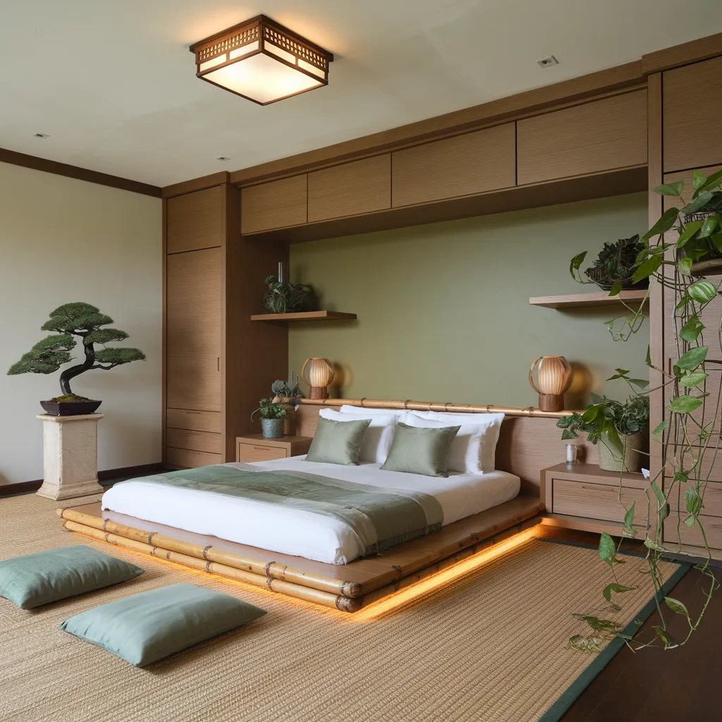 Japandi Green Bedroom Retreat