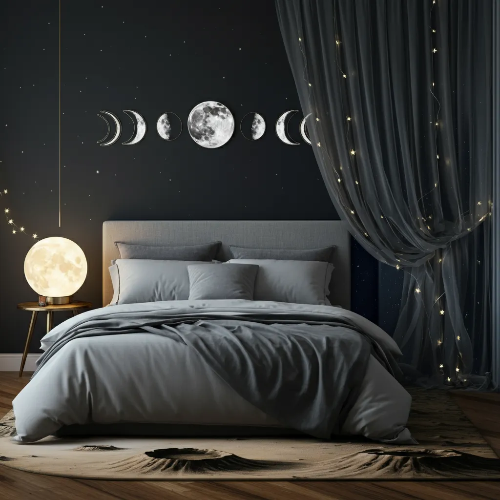 32+ Dark Nature Aesthetic Bedrooms That Feel Like a Peaceful Forest Retreat 32 Lunar Glow Accents