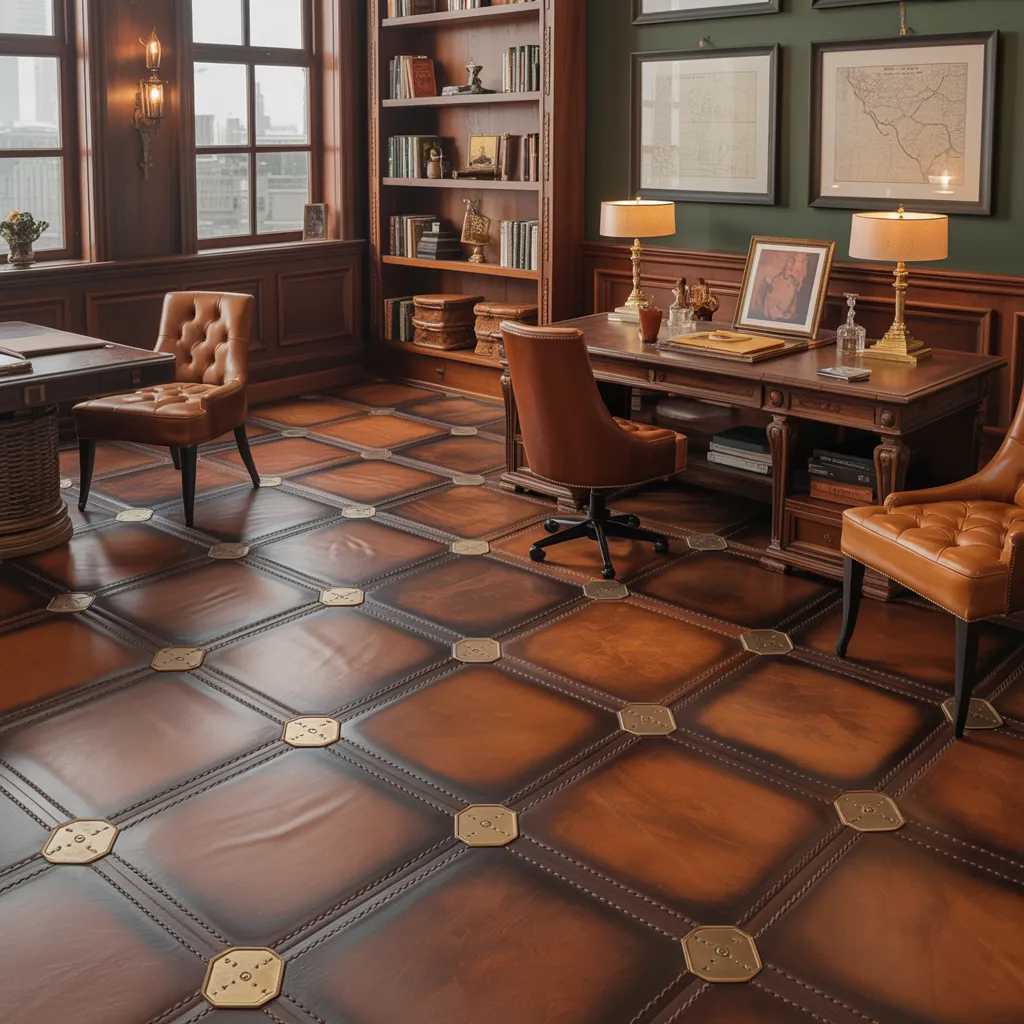 These Genius Flooring Ideas Will Make Your Rooms Look 10x Better 25 Luxury Leather Panel Flooring with Brass Stud Accents