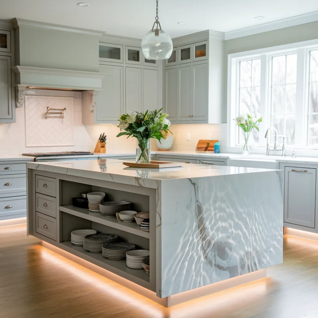 22 Jaw Dropping Modern Kitchen Ideas That Feel Like Pure Inspiration 15 Marble Island Kitchen with Soft Lighting