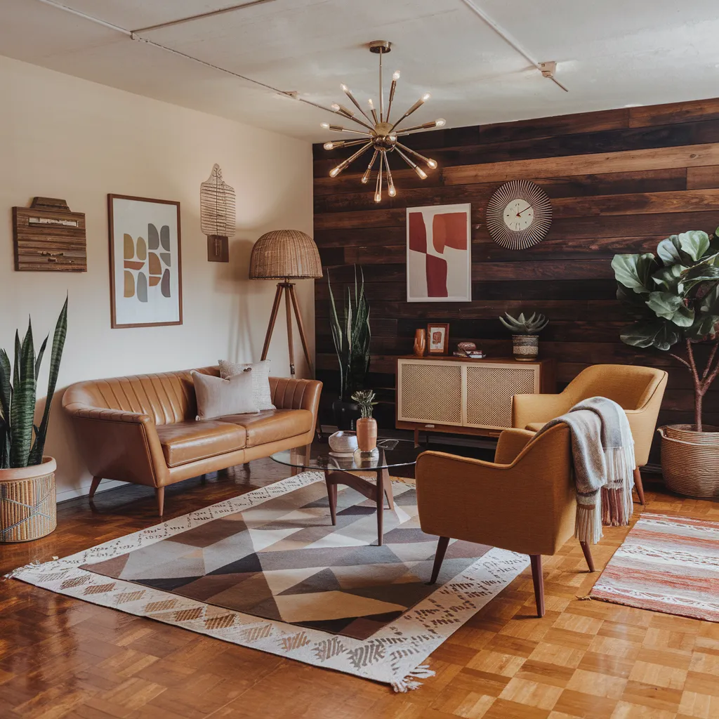 Cozy Yet Stylish: Boho Living Room Ideas That Feel Like a Dream 14 Mid-Century Boho Living Room with Warm Retro Touches