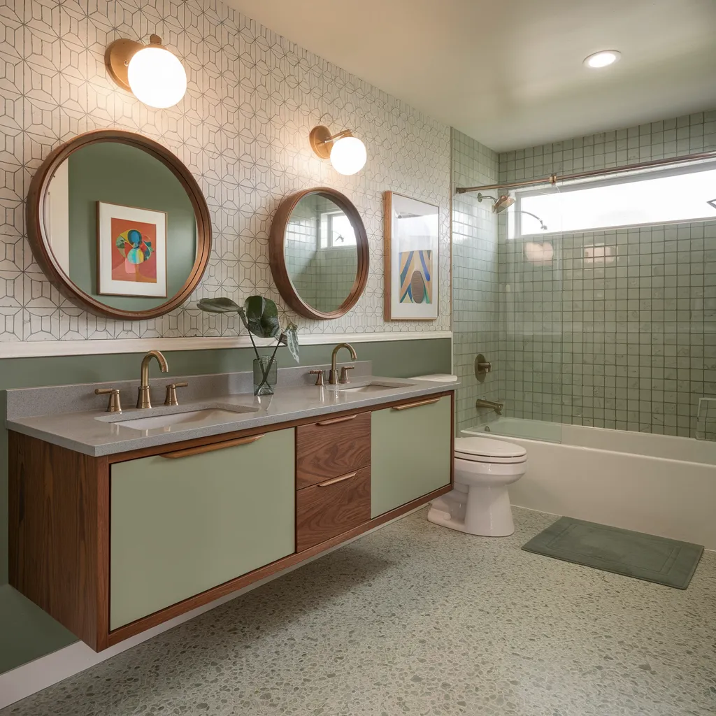 The Ultimate Guide to Sage Green Bathrooms That Feel Like Retreats 9 Mid-Century Modern Sage Green Bathroom with Sleek Style