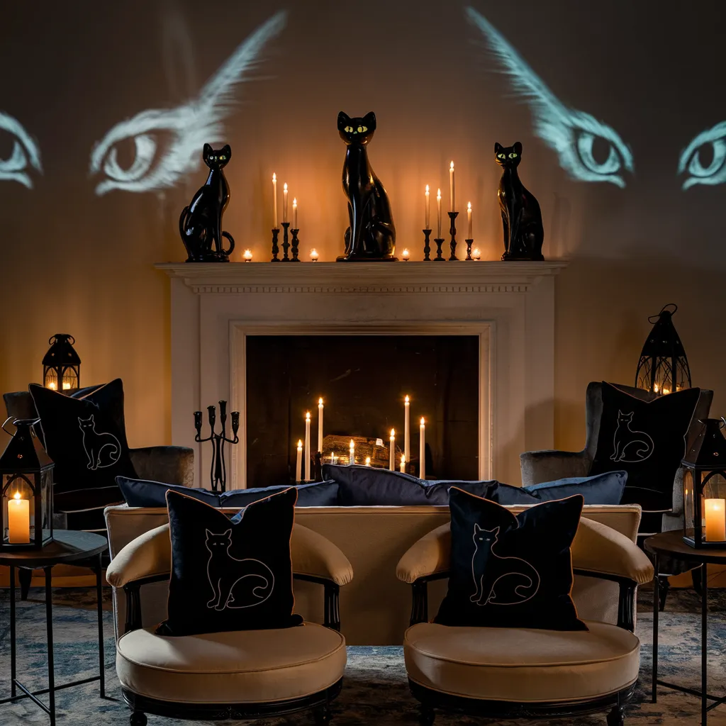 The Ultimate Halloween Living Room Inspiration Guide (Every Style Covered) 22 Midnight Black Cat Living Room