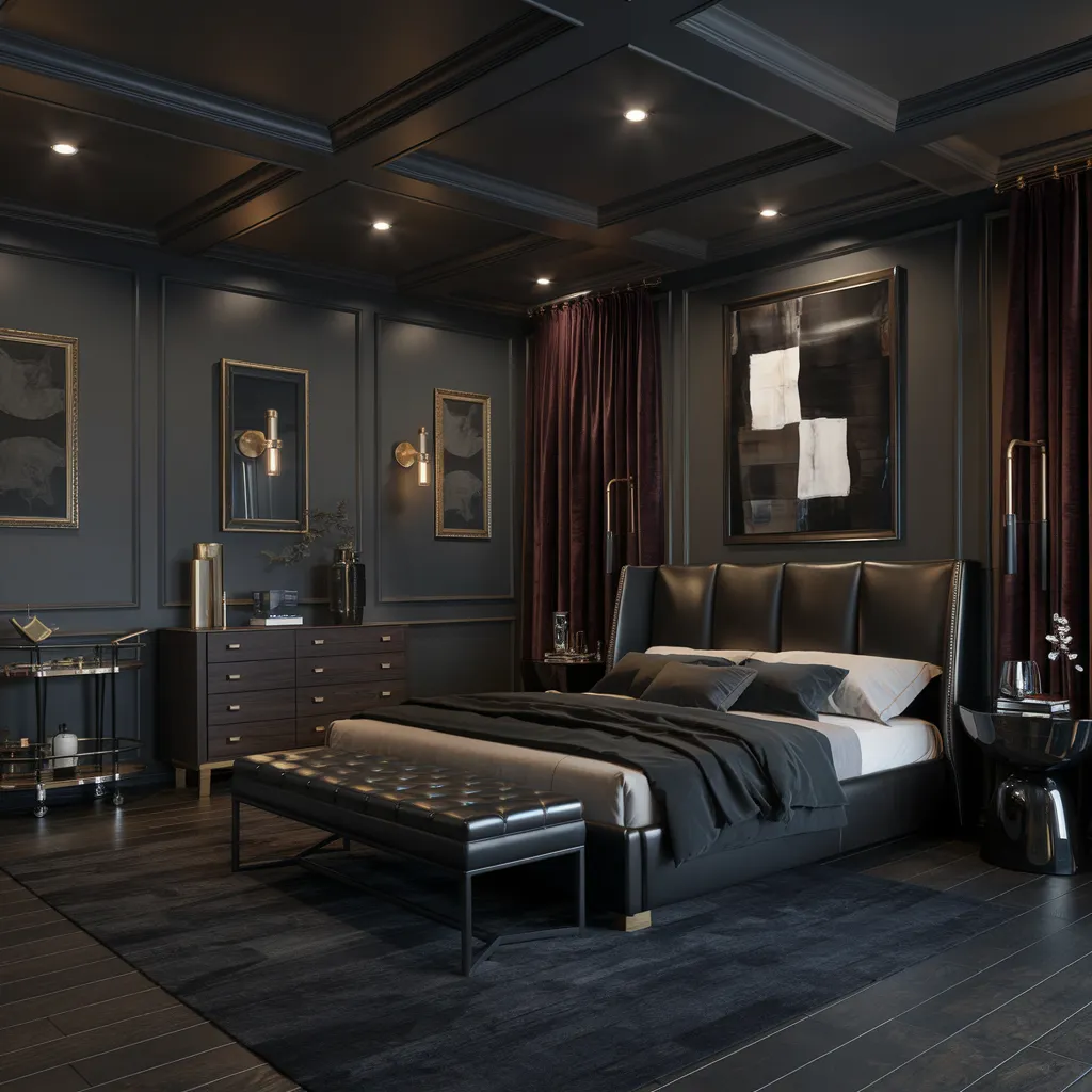 Midnight Luxe Modern Men’s Bedroom