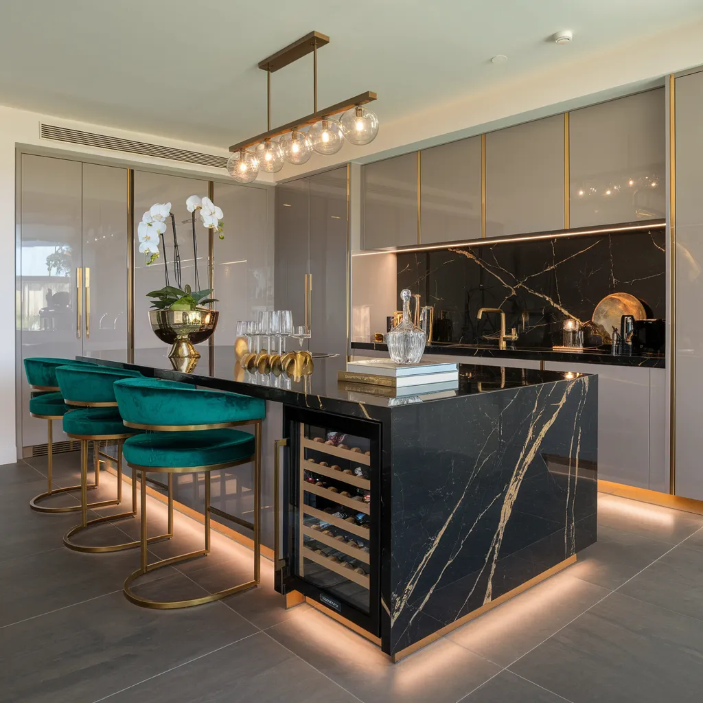 Midnight Luxe – Kitchen with Golden Drama