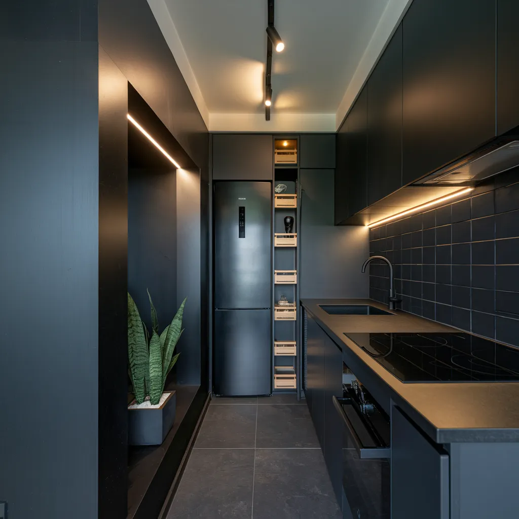 34 Small Kitchen Ideas That Make Tiny Spaces Look Huge 7 Midnight Matte Small Kitchen