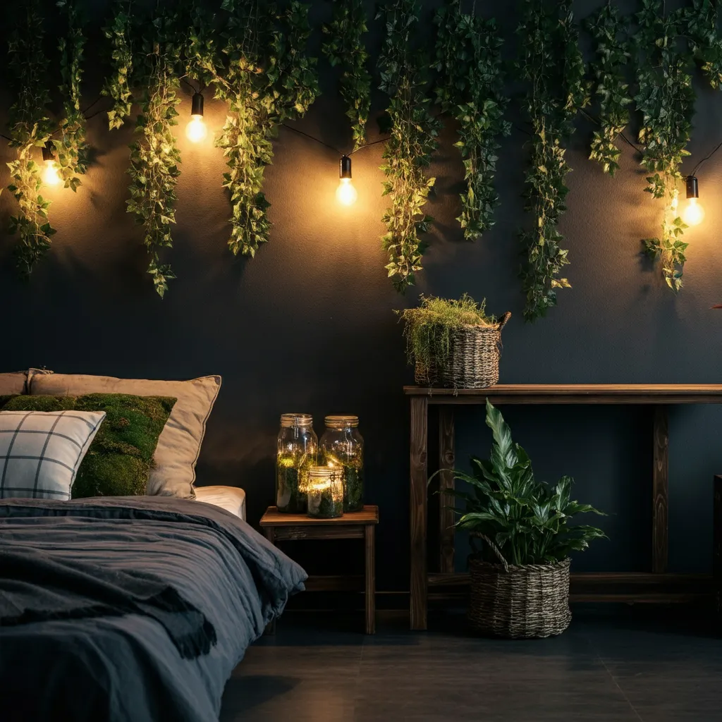 32+ Dark Nature Aesthetic Bedrooms That Feel Like a Peaceful Forest Retreat 27 Midnight Vines