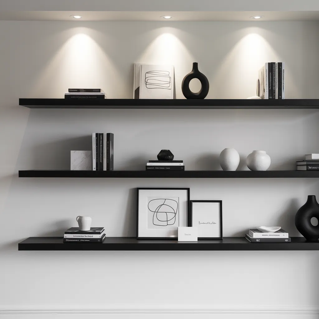 The Ultimate Guide to Shelf Decor Ideas for Small and Large Spaces 5 Minimalist Black and White Floating Shelves