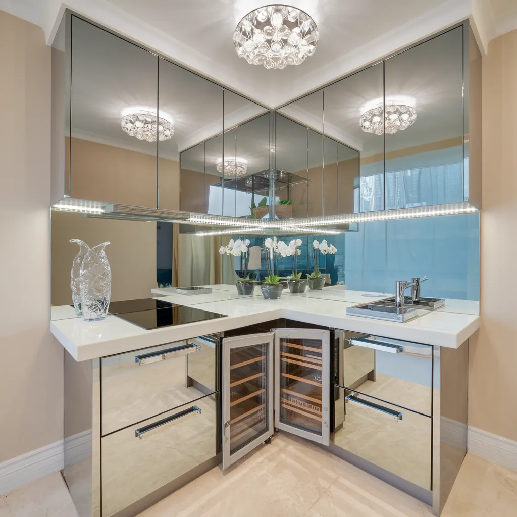 34 Small Kitchen Ideas That Make Tiny Spaces Look Huge 11 Mirror Luxe Small Kitchen