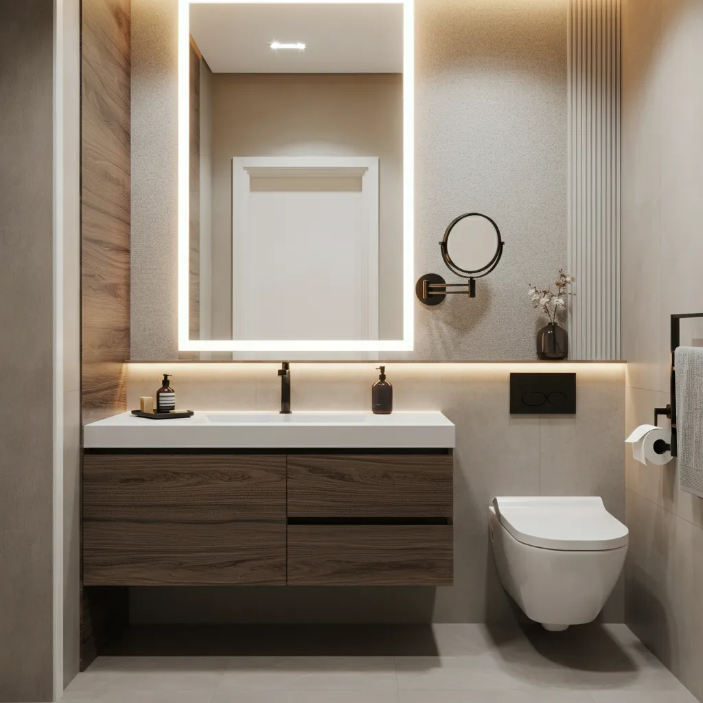These Small Bathroom Ideas Are So Genius, You’ll Want to Remodel Tonight 9 Mirror Wall Illusion Image
