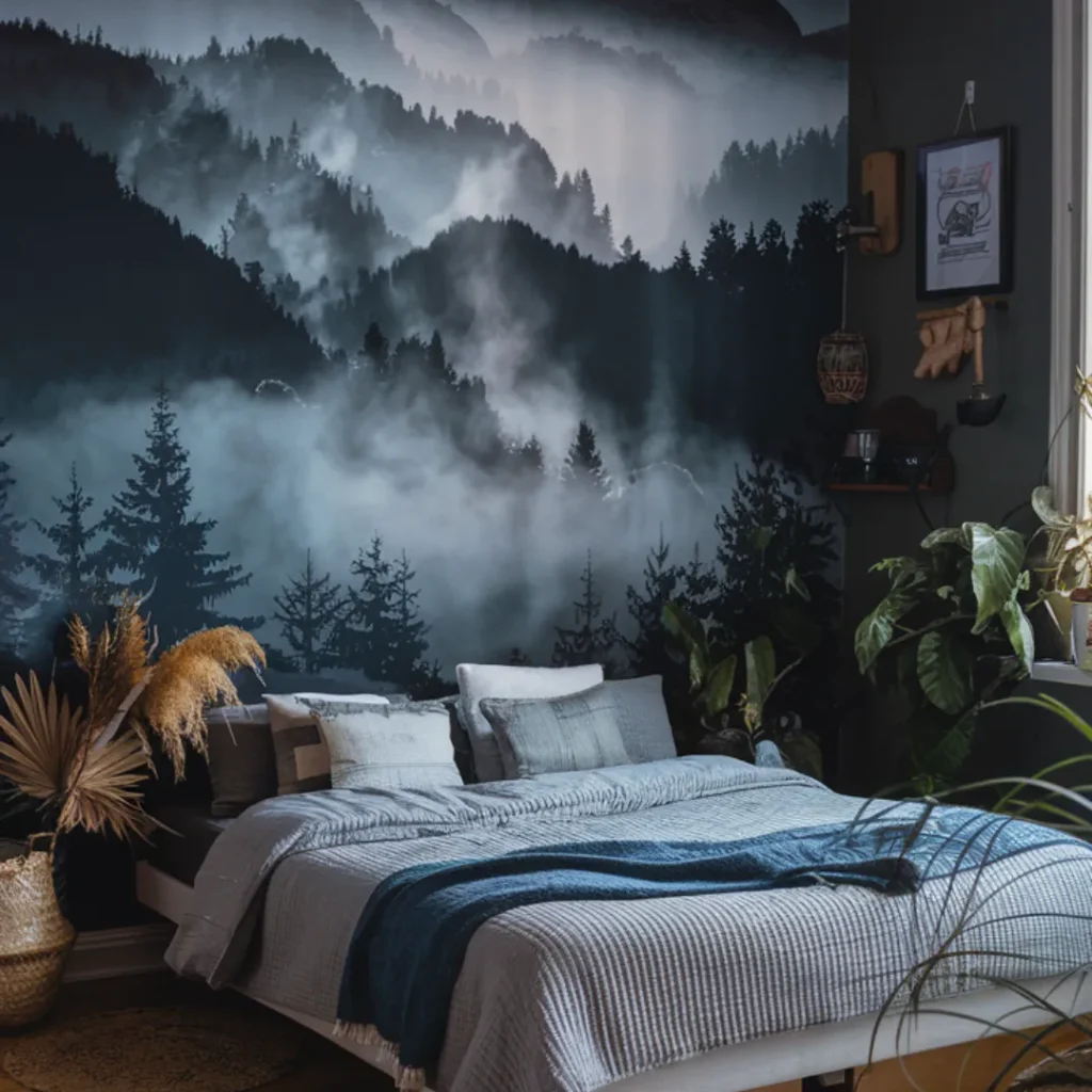 32+ Dark Nature Aesthetic Bedrooms That Feel Like a Peaceful Forest Retreat 7 Mistwood Slumber Escape