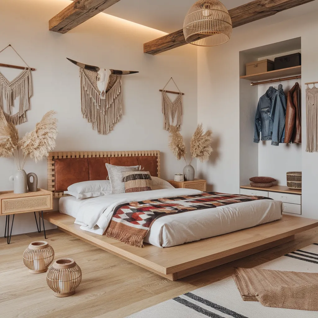 20+ Cozy Western Bedroom Styles That Never Go Out of Trend 8 Modern Boho Western Bedroom with Warm Textures
