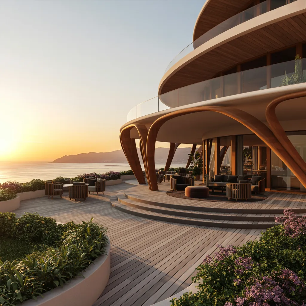 Modern Wooden Terrace with Ocean View